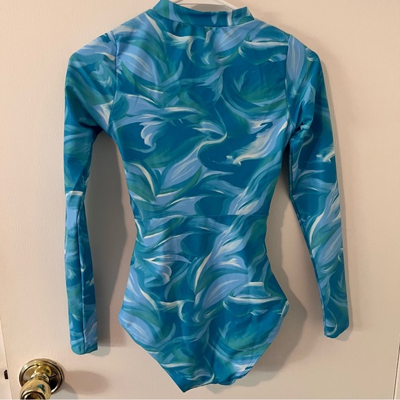 NWT AXESEA Rash Guard Long Sleeve One Piece Swimsuit Zip Bathing Suit Blue 4 - Picture 3 of 12